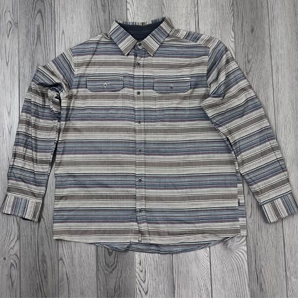 Swiss Tech Men Size XL Brown Strip Button Up Casual Office Collar Shirt Top - Picture 1 of 5